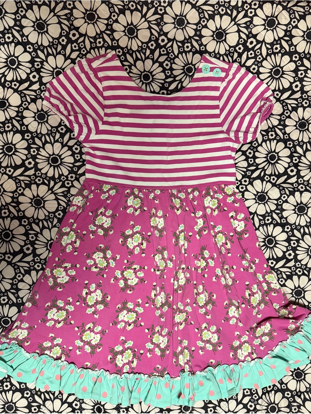 Matilda Jane Pink Stripe & Floral Ruffle Hem Dress